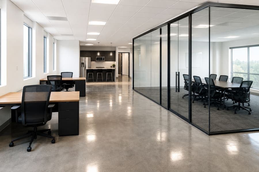 Modern office suite after professional commercial cleaning