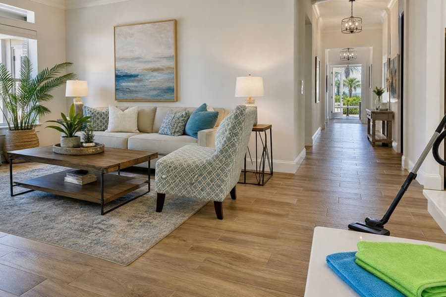 Spotless suburban living room after professional house cleaning in Deltona