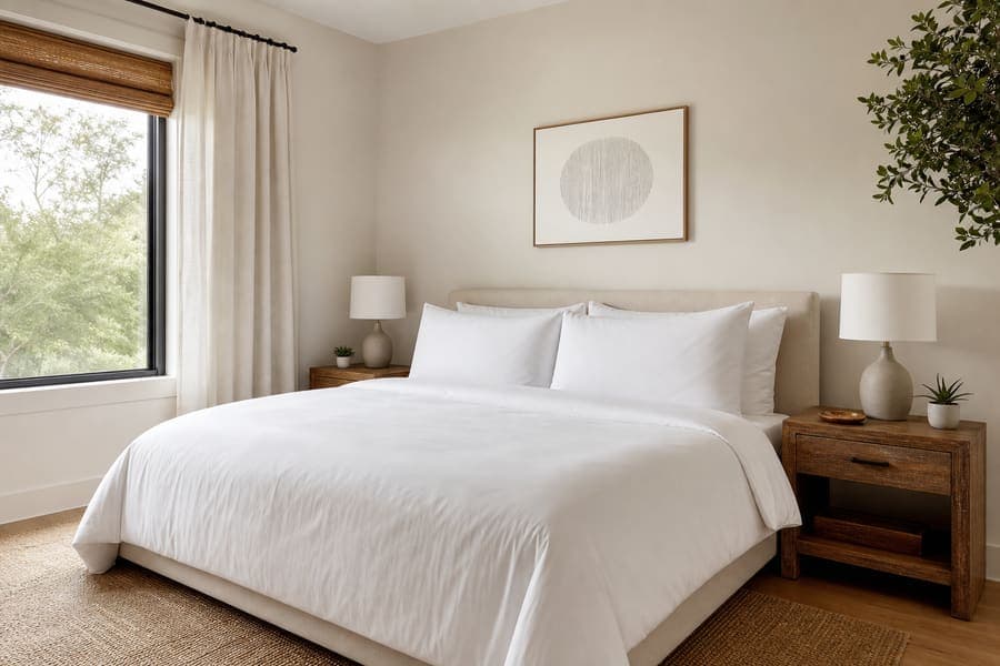 Guest-ready Airbnb bedroom with fresh white linens